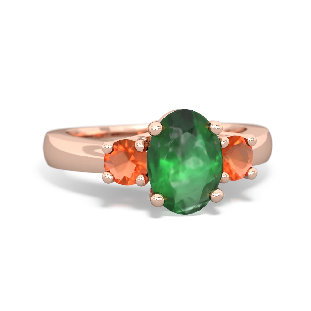 Emerald Three Stone Oval Trellis 14K Rose Gold ring R4024