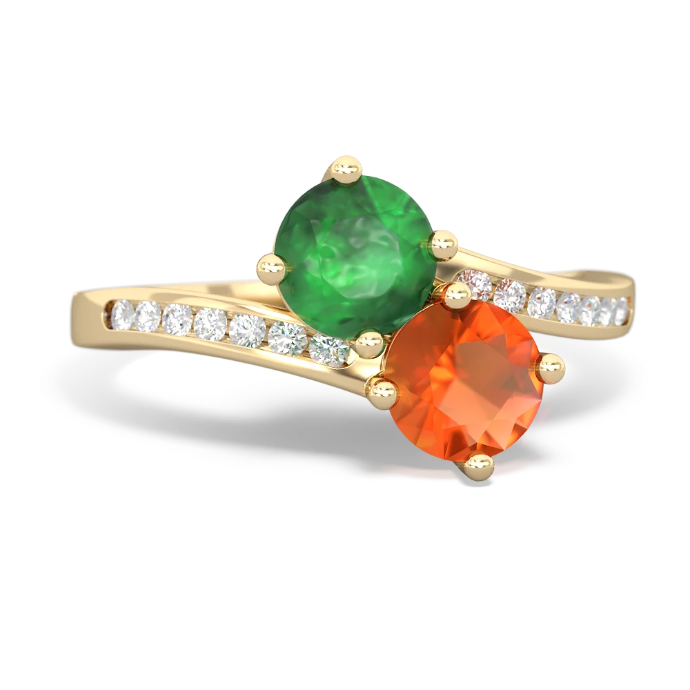 Emerald Channel Set Two Stone 14K Yellow Gold ring R5303