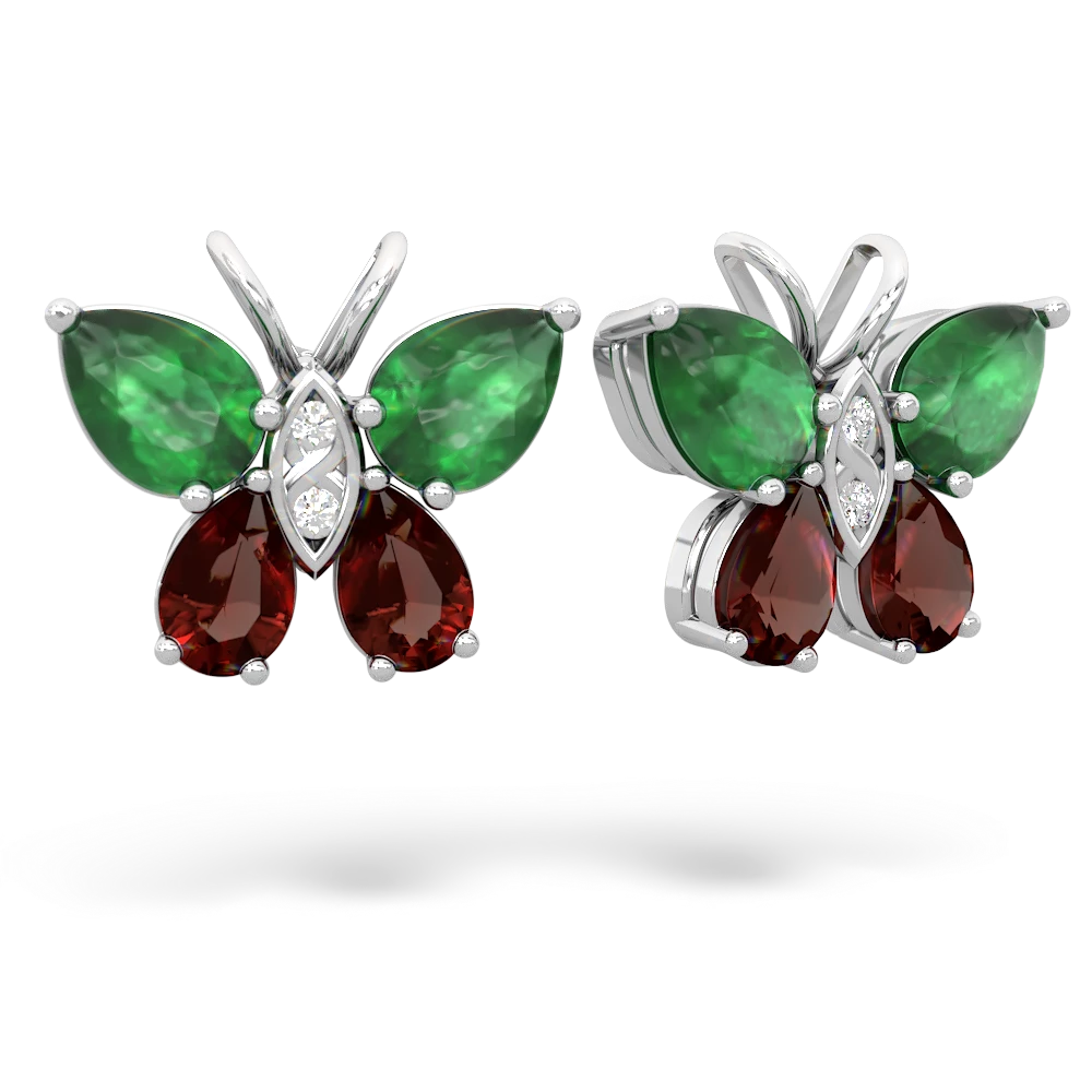 Emerald Butterfly 14K White Gold earrings E2215