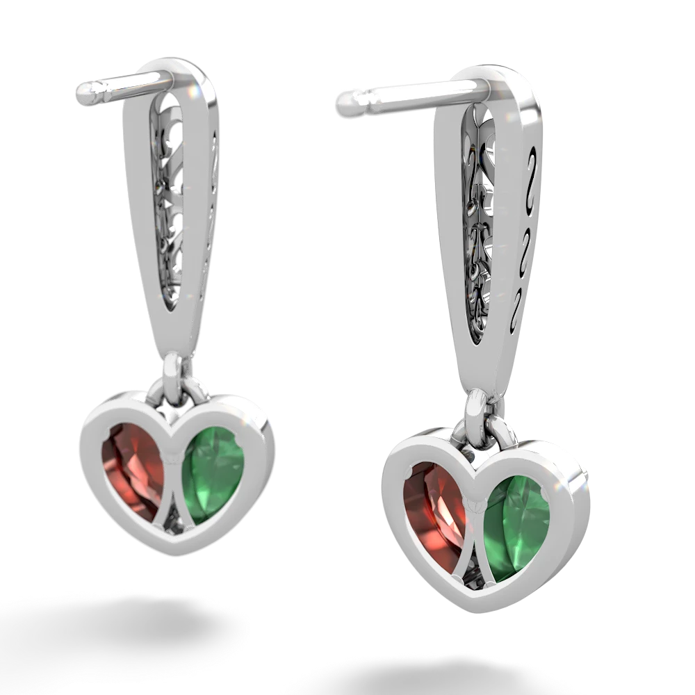 Emerald Filligree Heart 14K White Gold earrings E5070