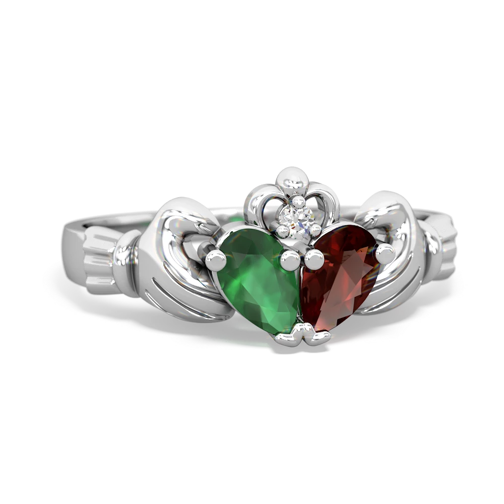 Emerald 'Our Heart' Claddagh 14K White Gold ring R2388