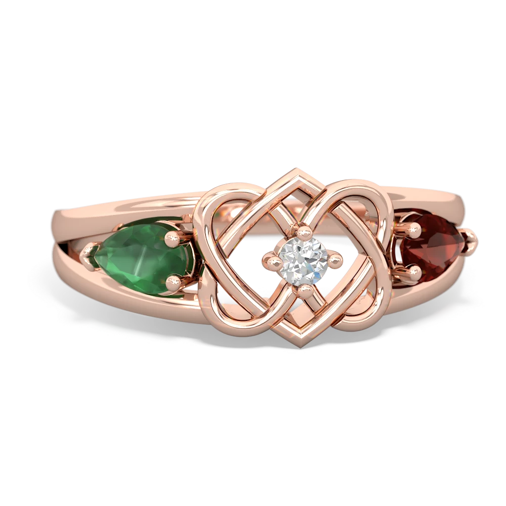 Emerald Hearts Intertwined 14K Rose Gold ring R5880