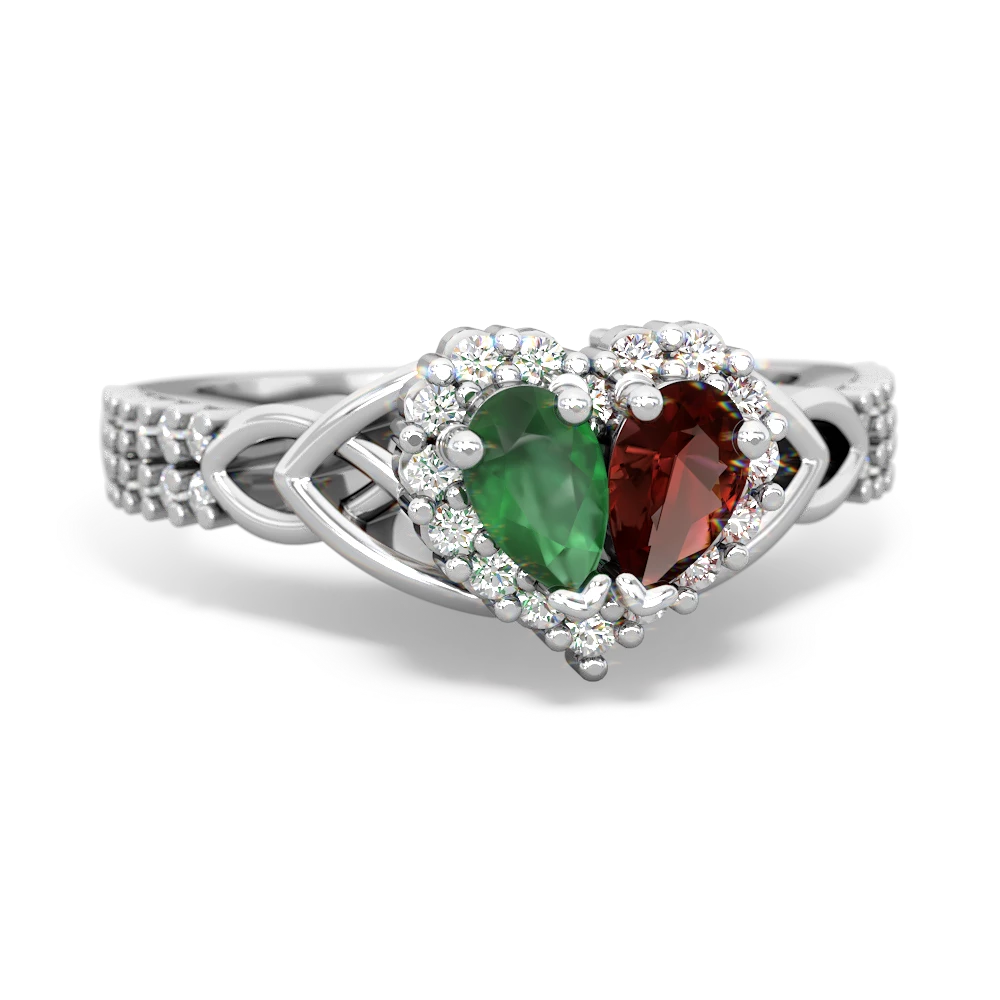 Emerald Celtic Knot Two Hearts As One 14K White Gold ring R2644HRT