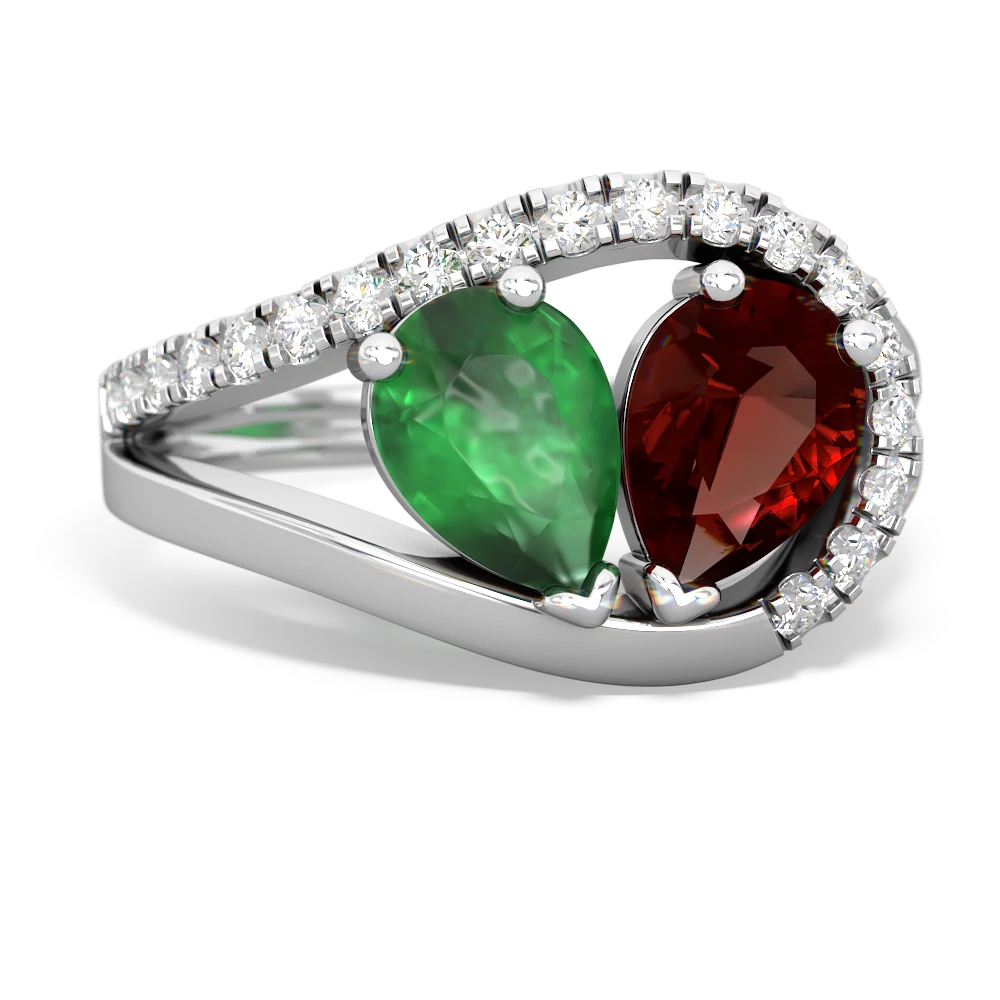 Emerald Nestled Heart Keepsake 14K White Gold ring R5650