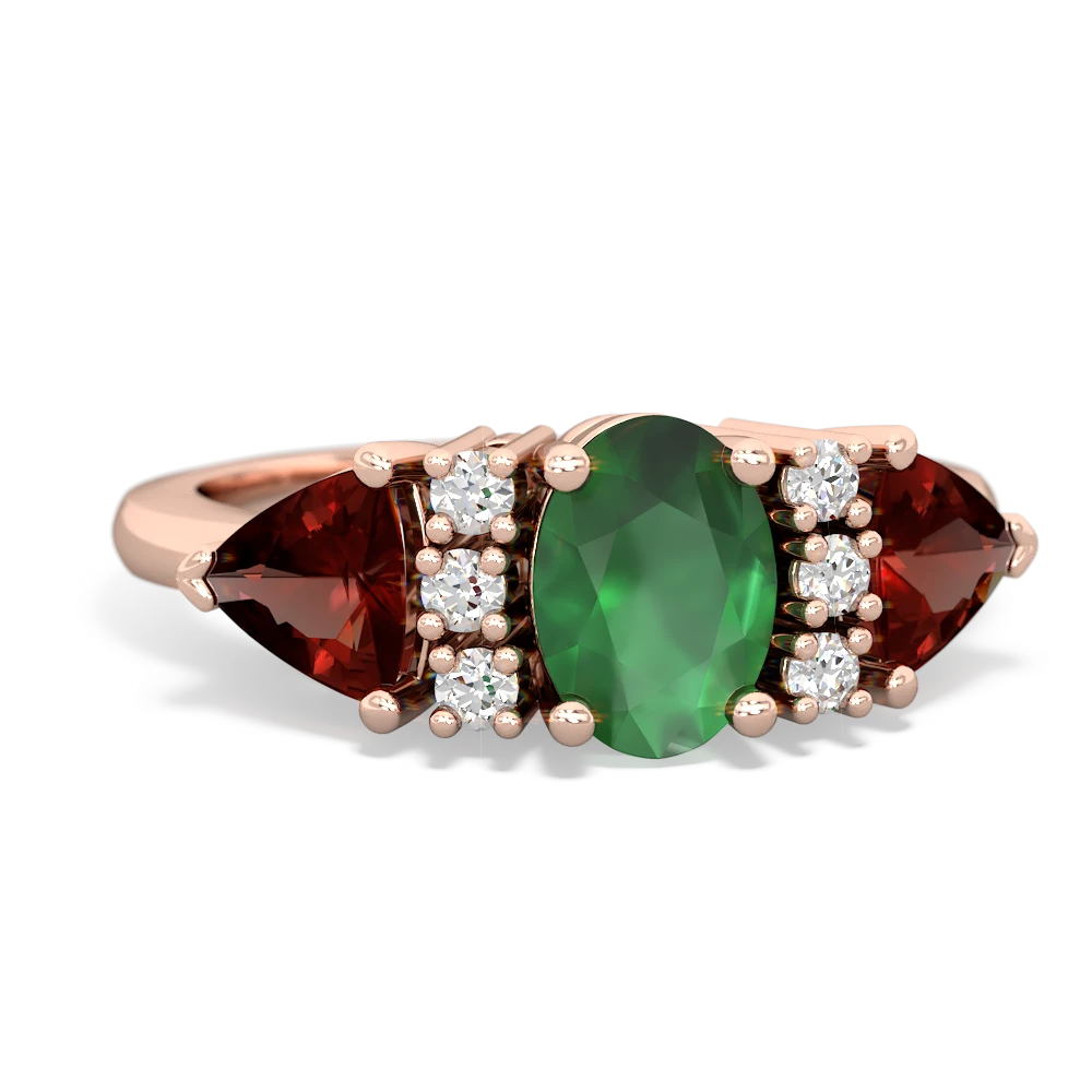 Emerald Antique Style Three Stone 14K Rose Gold ring R2186