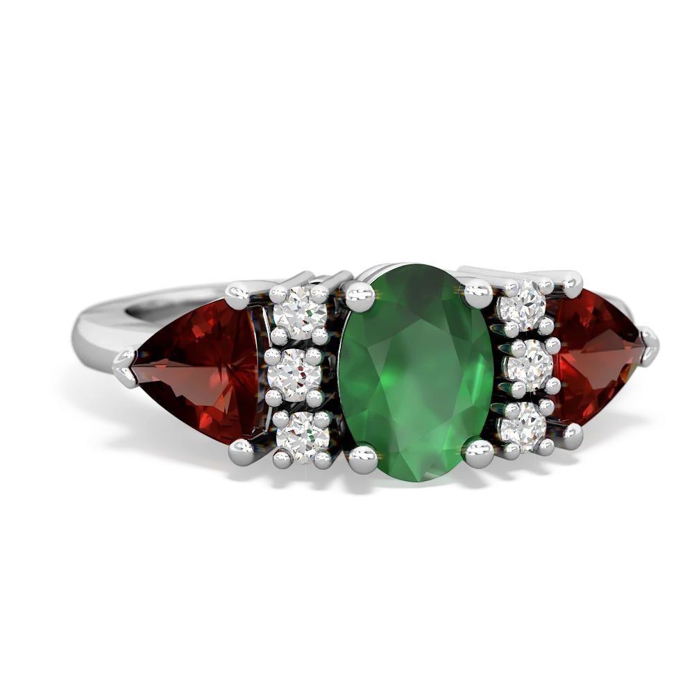 Emerald Antique Style Three Stone 14K White Gold ring R2186