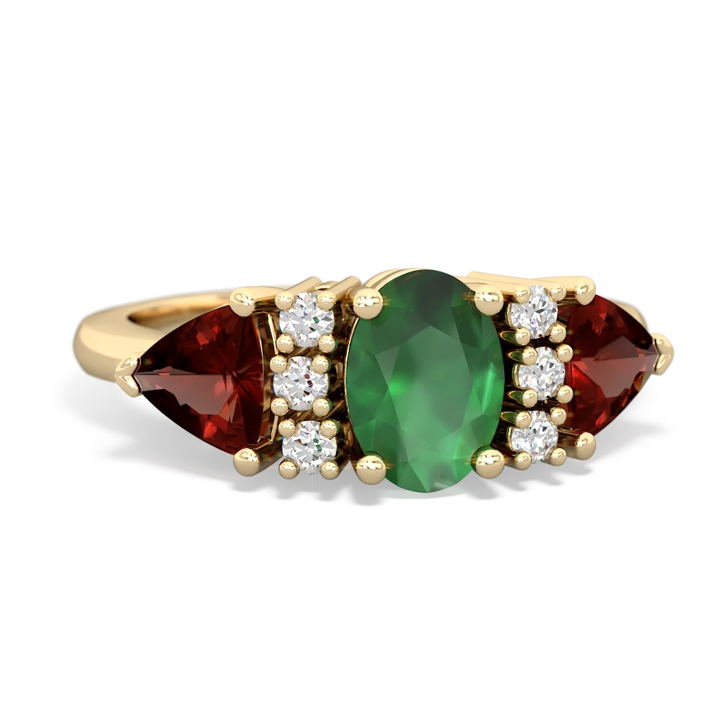 Emerald Antique Style Three Stone 14K Yellow Gold ring R2186