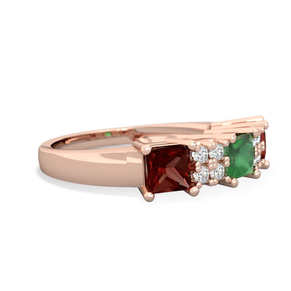 Emerald Three Stone Diamond Cluster 14K Rose Gold ring R2592