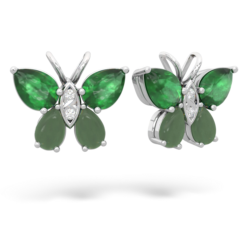 Emerald Butterfly 14K White Gold earrings E2215