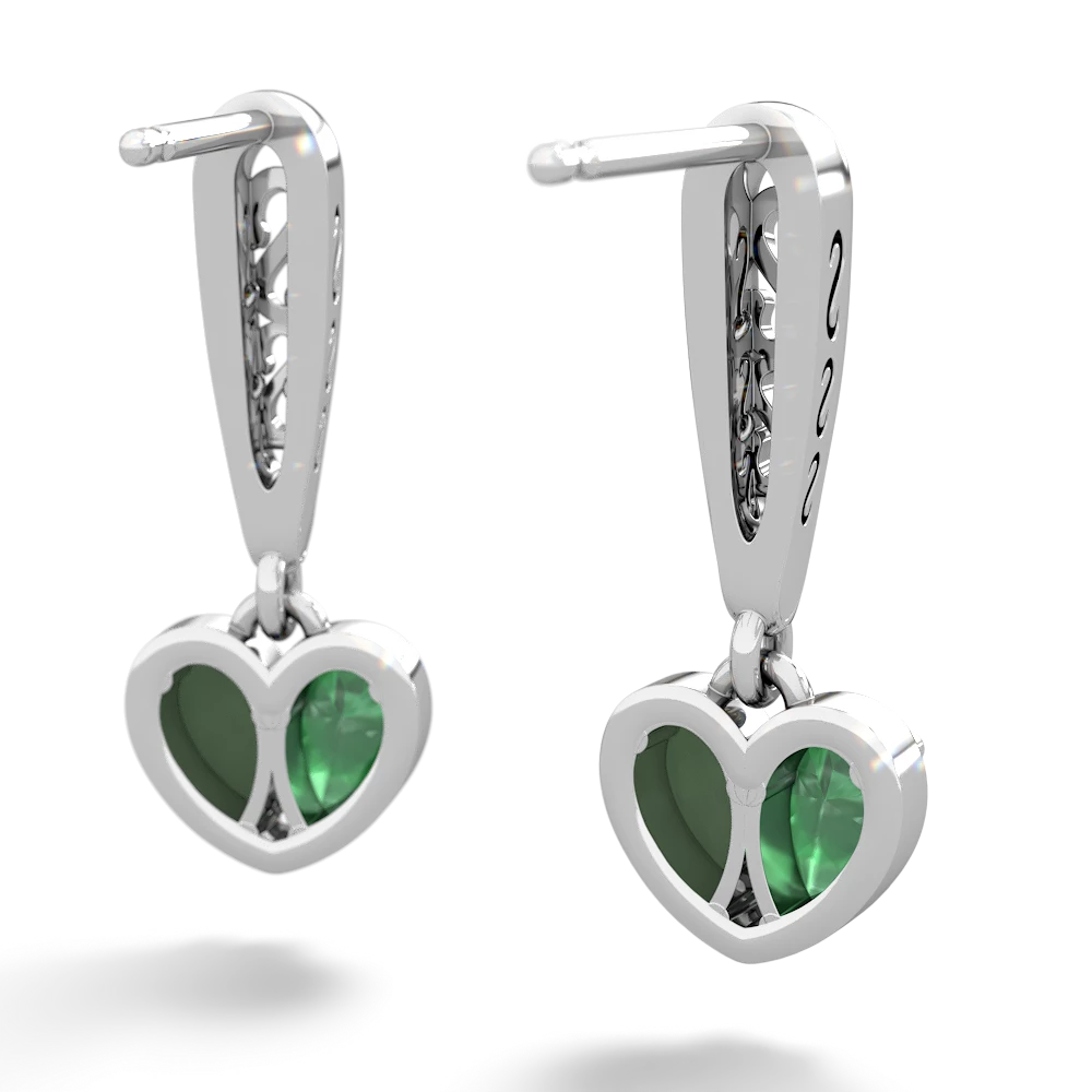 Emerald Filligree Heart 14K White Gold earrings E5070