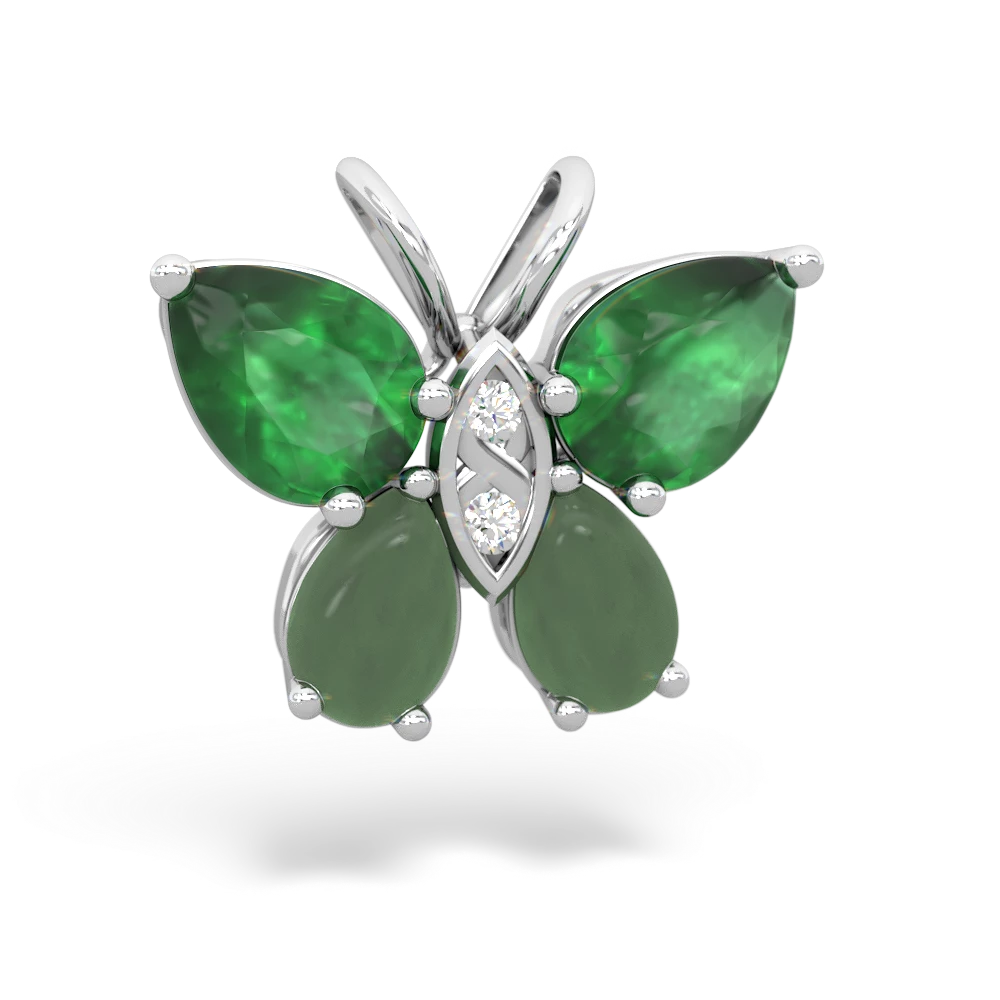 Emerald Butterfly 14K White Gold pendant P2215