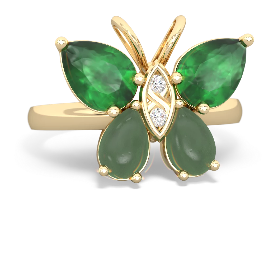 Emerald Jade Butterfly ring 14K Yellow Gold JewelsForMe