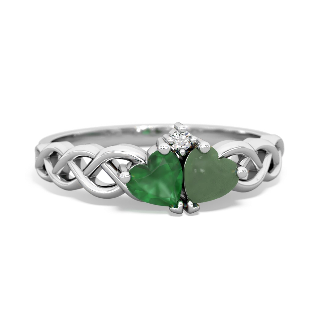 Emerald Heart To Heart Braid 14K White Gold ring R5870