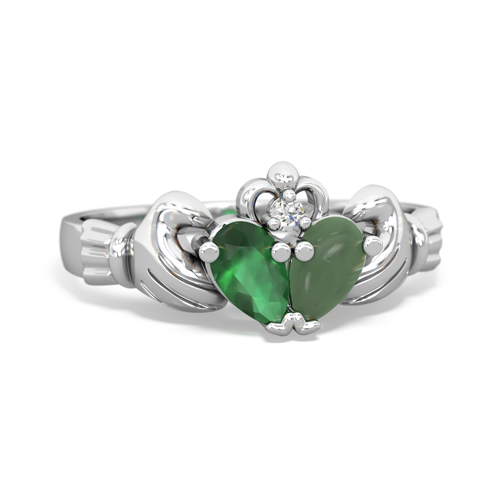 Emerald 'Our Heart' Claddagh 14K White Gold ring R2388