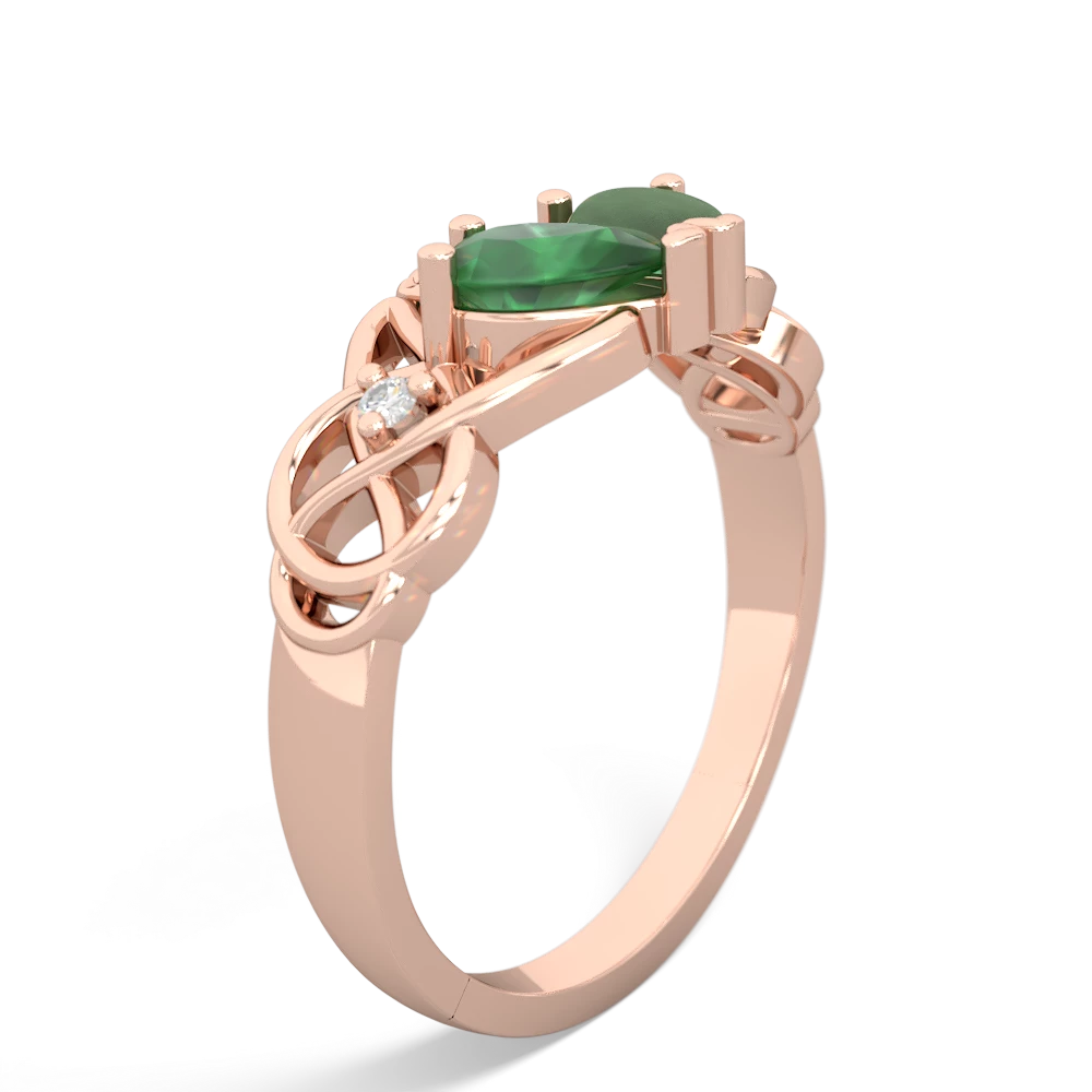 Emerald 'One Heart' Celtic Knot Claddagh 14K Rose Gold ring R5322