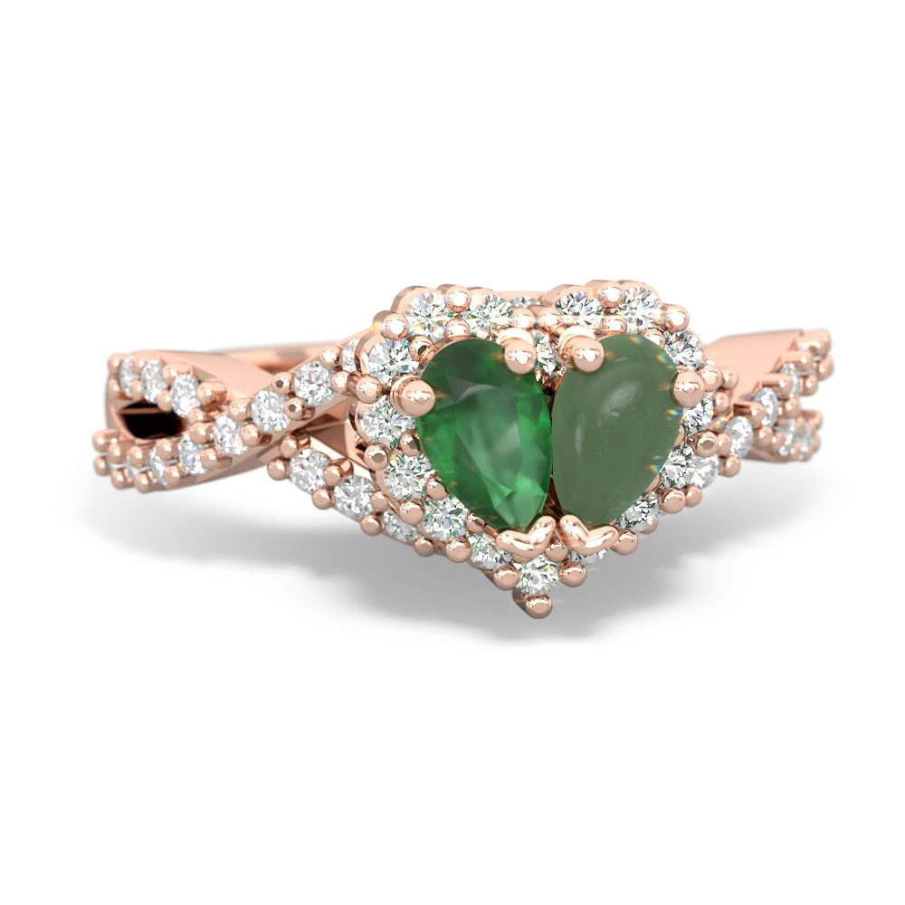 Emerald Diamond Twist 'One Heart' 14K Rose Gold ring R2640HRT