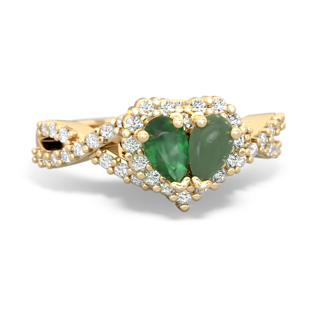 Emerald Diamond Twist 'One Heart' 14K Yellow Gold ring R2640HRT