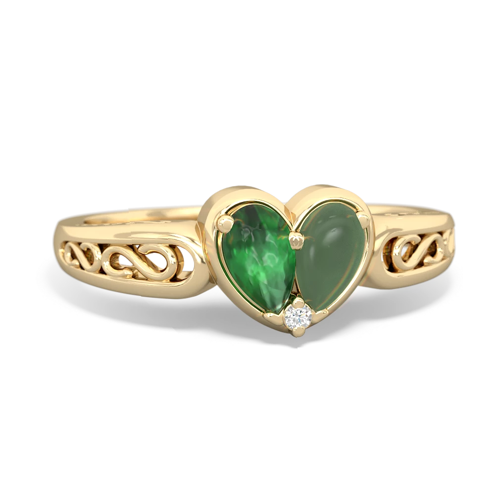 Emerald Filligree 'One Heart' 14K Yellow Gold ring R5070