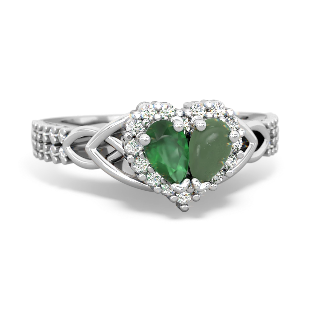 Emerald Celtic Knot Two Hearts As One 14K White Gold ring R2644HRT