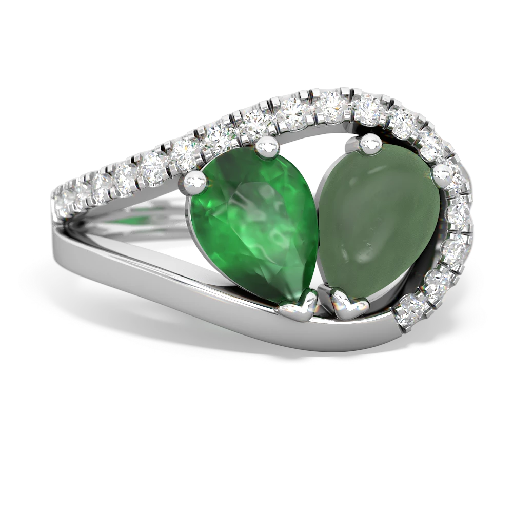 Emerald Nestled Heart Keepsake 14K White Gold ring R5650