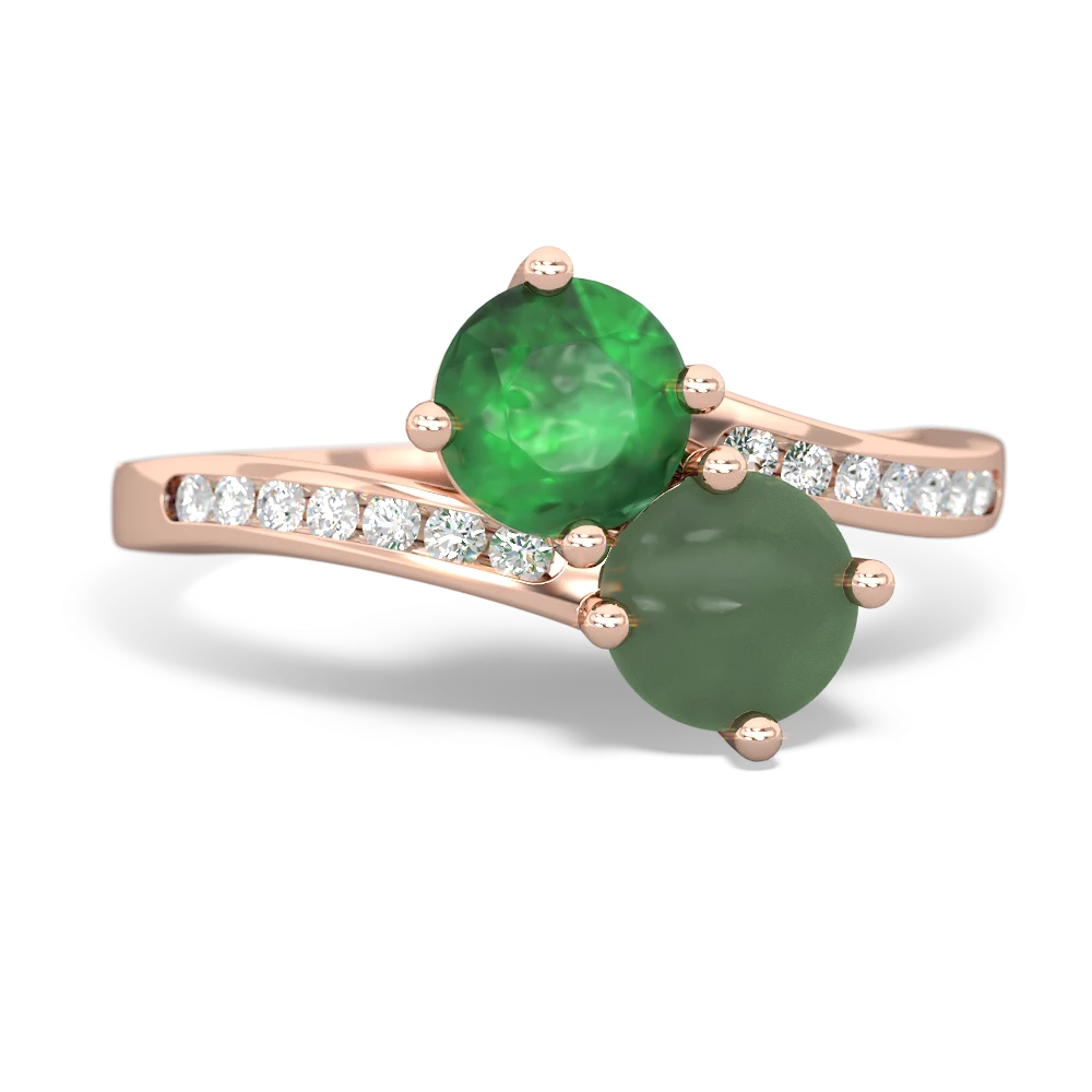 Emerald Channel Set Two Stone 14K Rose Gold ring R5303