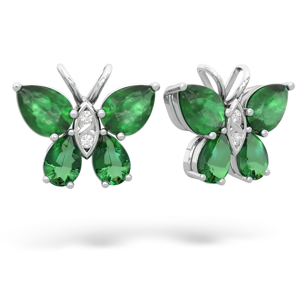 Emerald Butterfly 14K White Gold earrings E2215