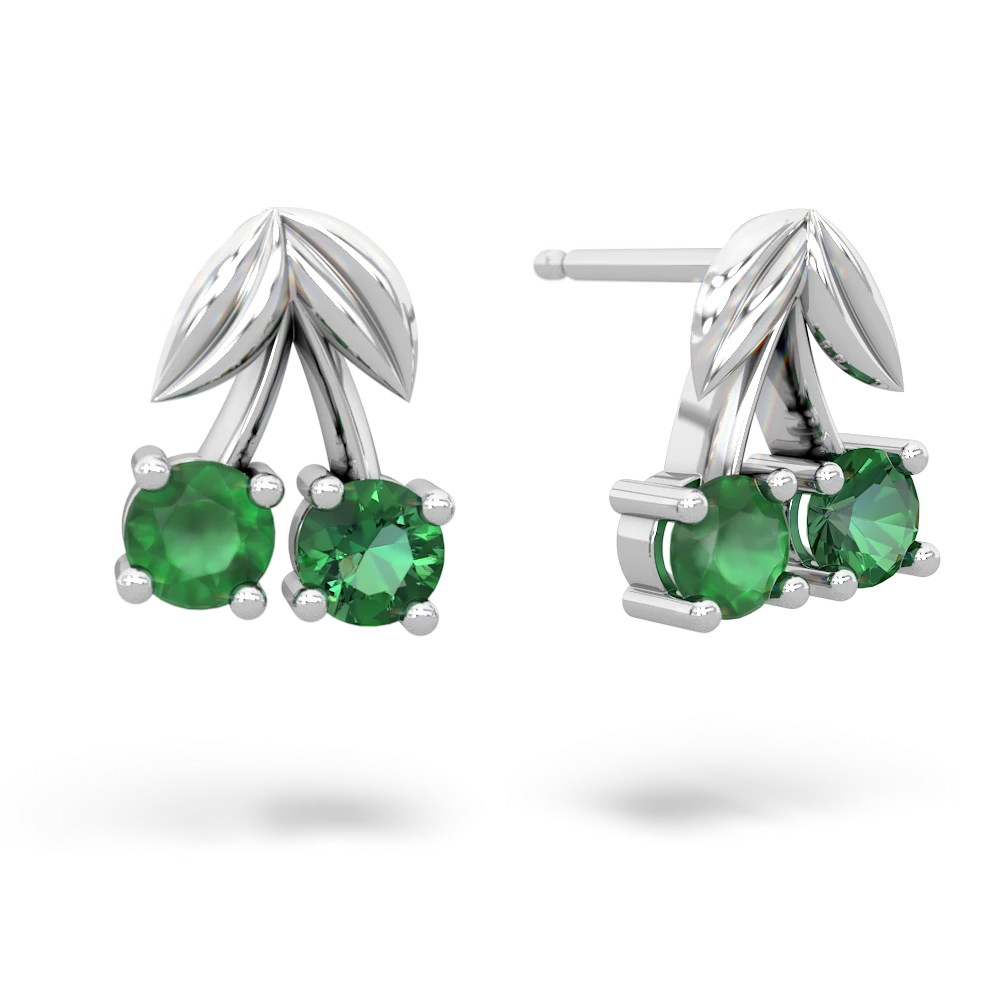 Emerald Sweet Cherries 14K White Gold earrings E7001