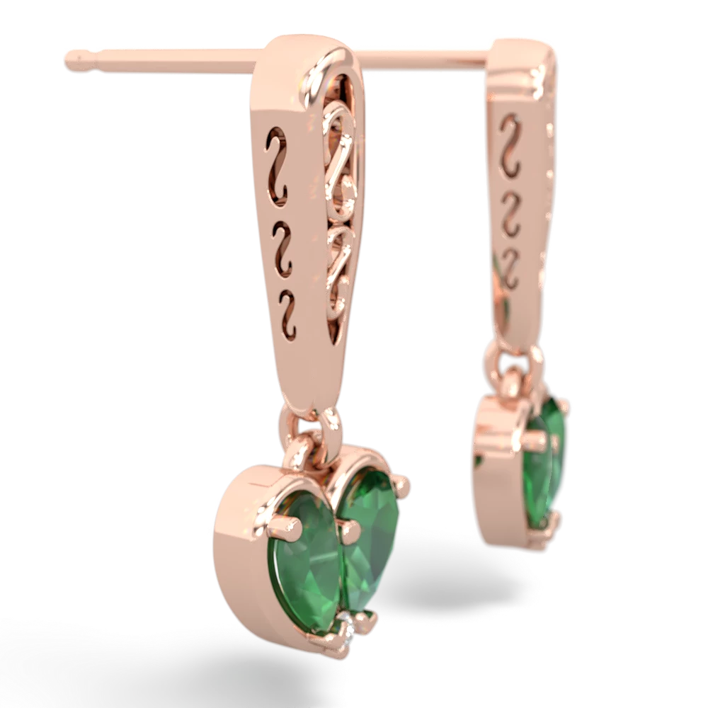 Emerald Filligree Heart 14K Rose Gold earrings E5070