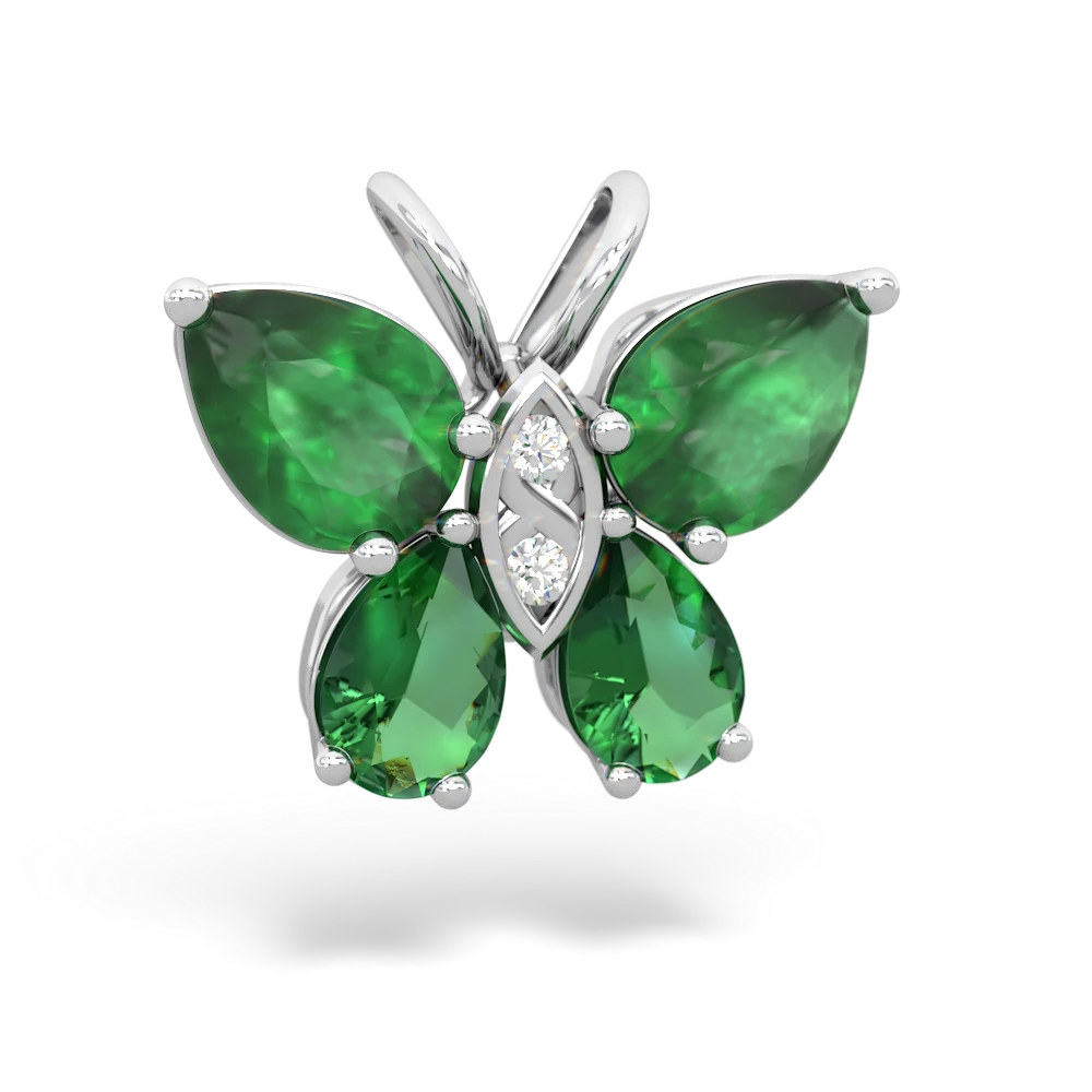 Emerald Butterfly 14K White Gold pendant P2215