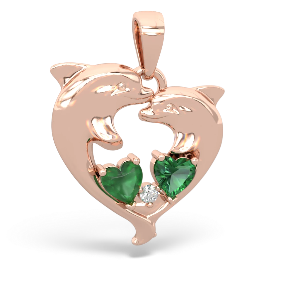 Emerald Dolphin Heart 14K Rose Gold pendant P5820