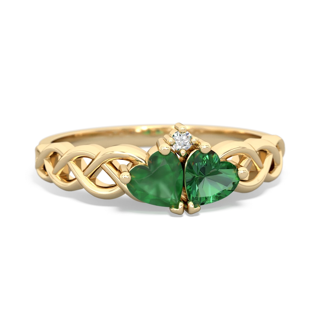 Emerald Heart To Heart Braid 14K Yellow Gold ring R5870