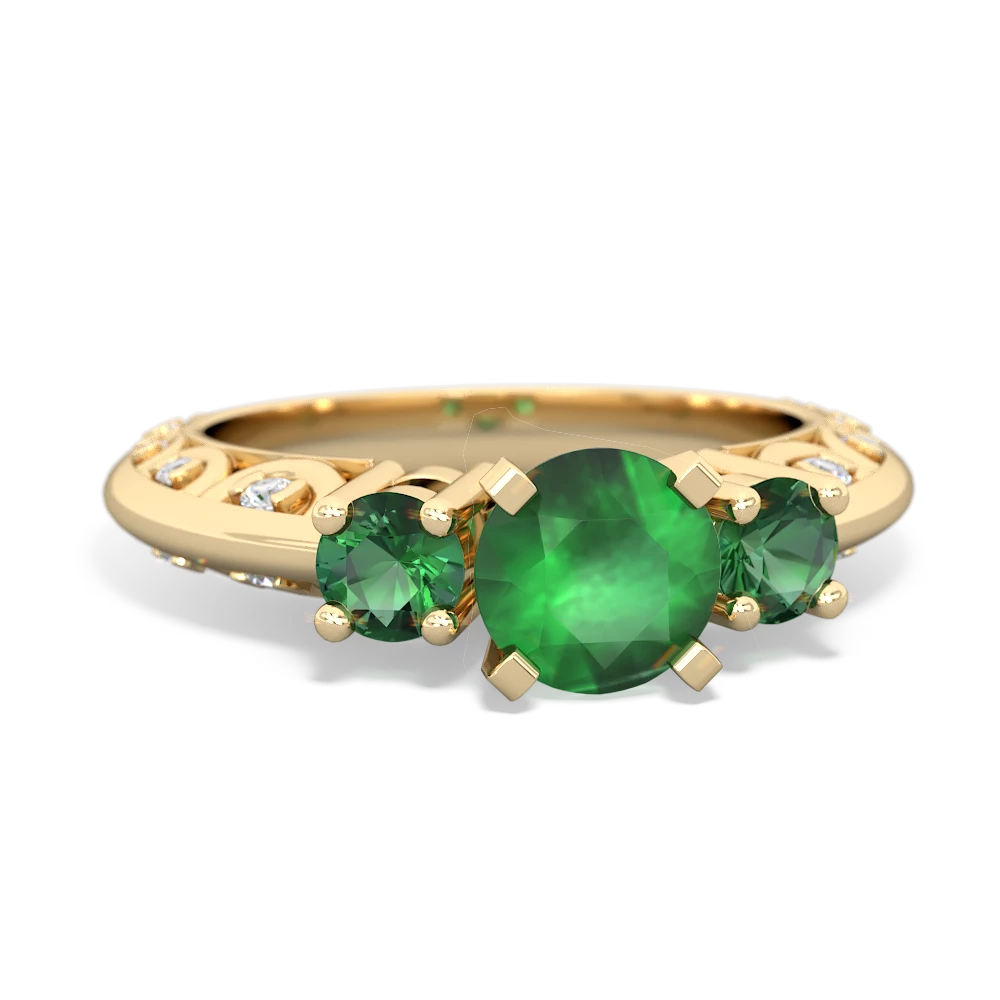 Emerald Art Deco Eternal Embrace Engagement 14K Yellow Gold ring C2003