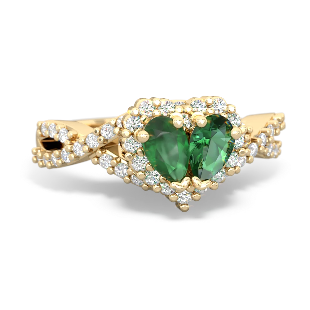 Emerald Diamond Twist 'One Heart' 14K Yellow Gold ring R2640HRT