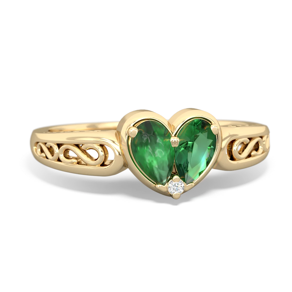 Emerald Filligree 'One Heart' 14K Yellow Gold ring R5070