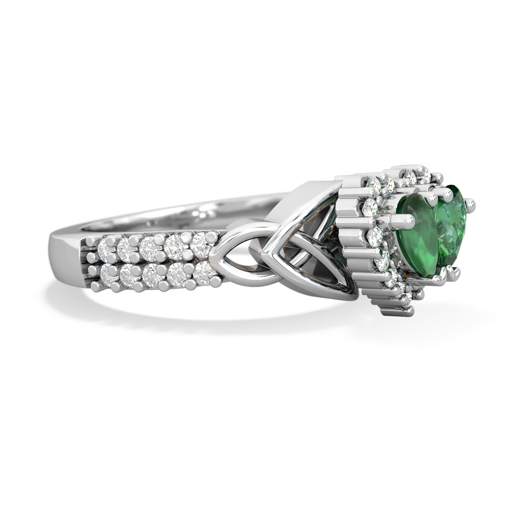 Emerald Celtic Knot Two Hearts As One 14K White Gold ring R2644HRT