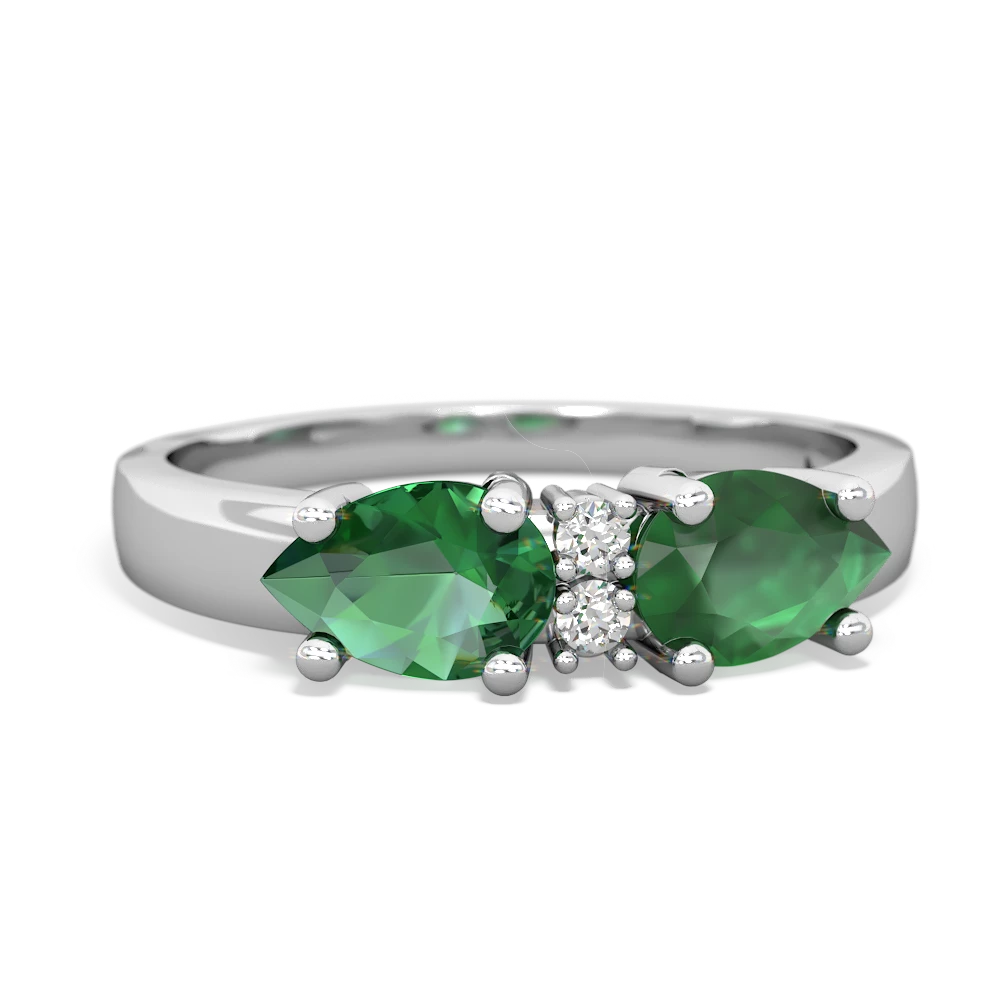 Emerald Pear Bowtie 14K White Gold ring R0865