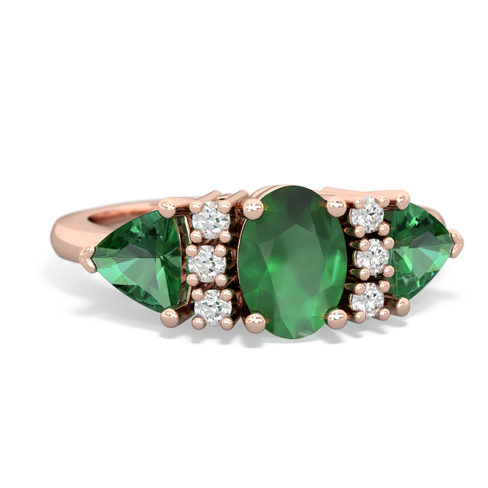 Emerald Antique Style Three Stone 14K Rose Gold ring R2186