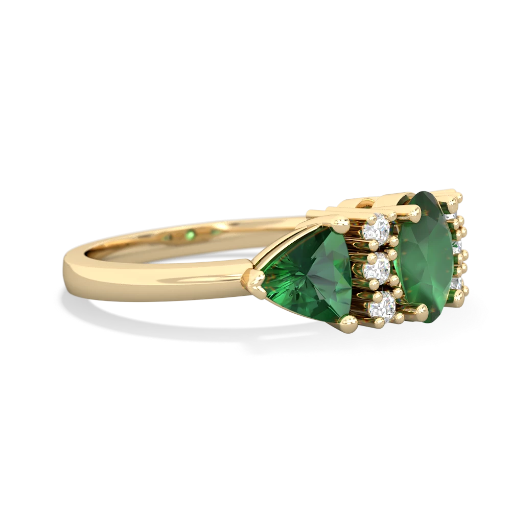 Emerald Antique Style Three Stone 14K Yellow Gold ring R2186