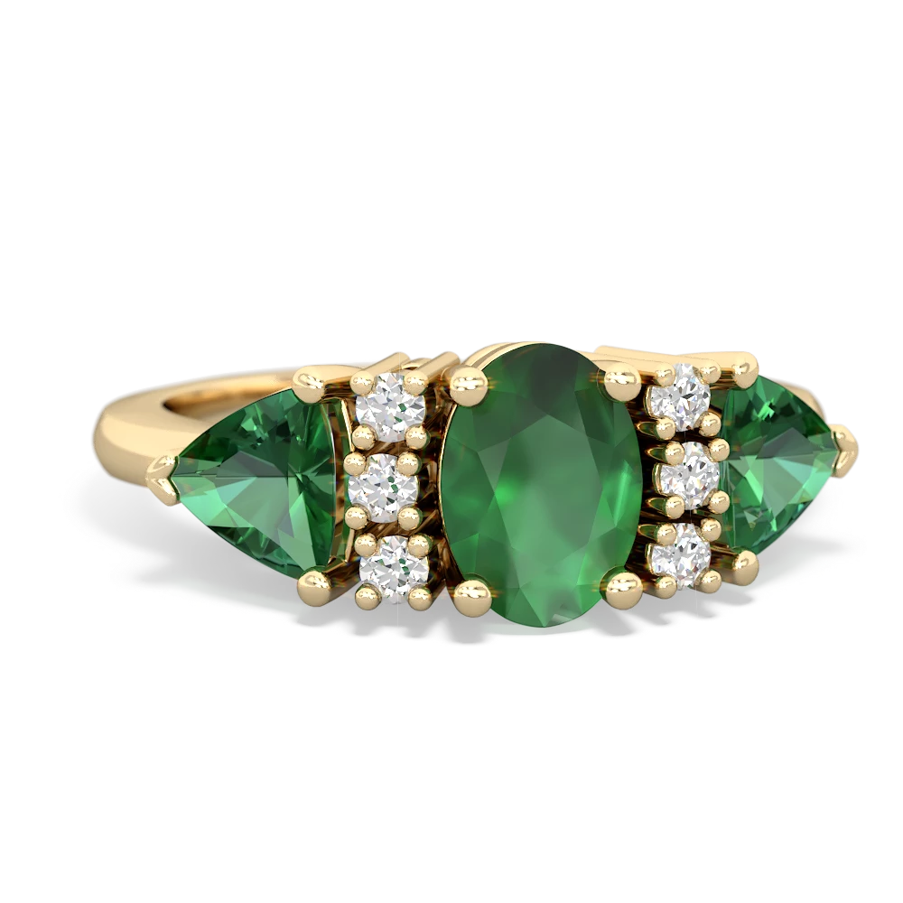 Emerald Antique Style Three Stone 14K Yellow Gold ring R2186