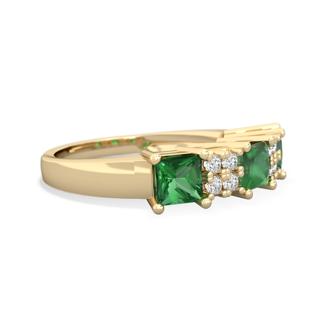 Emerald Three Stone Diamond Cluster 14K Yellow Gold ring R2592