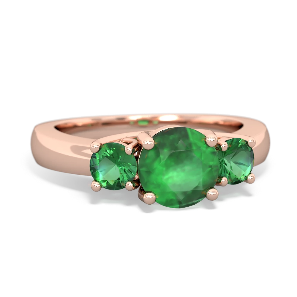 Emerald Three Stone Round Trellis 14K Rose Gold ring R4018