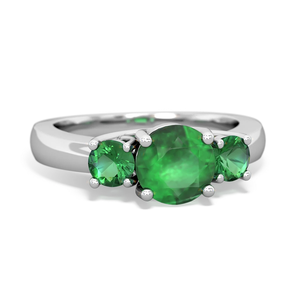 Emerald Three Stone Round Trellis 14K White Gold ring R4018