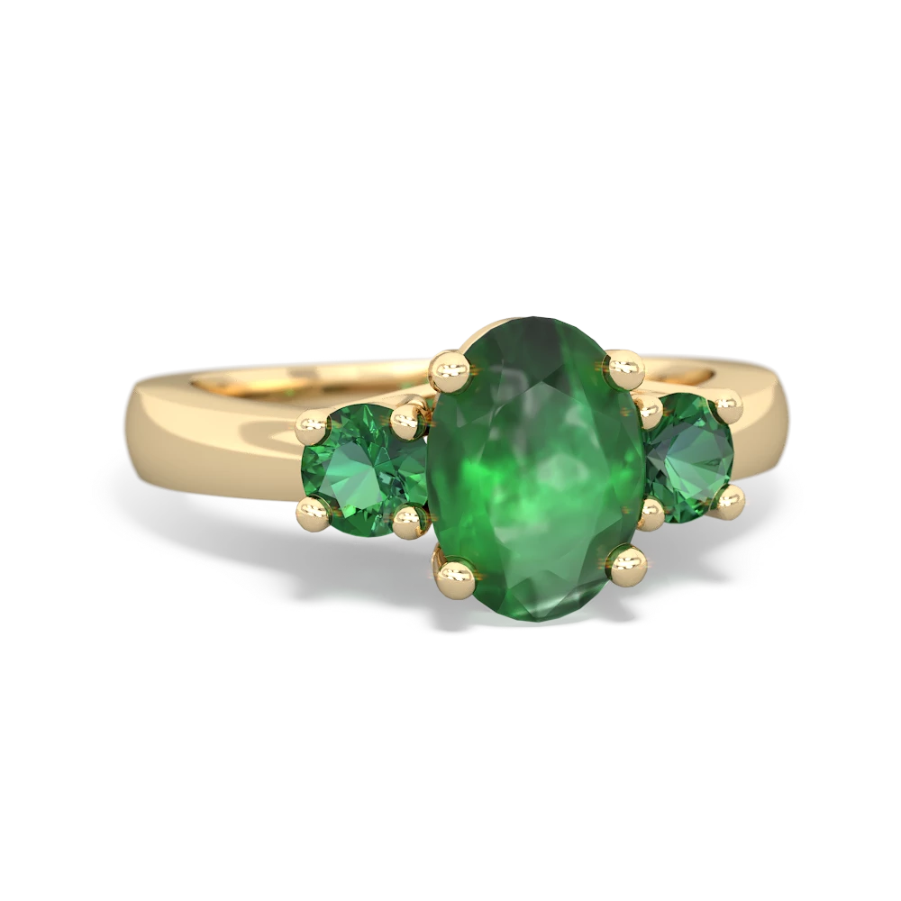 Emerald Three Stone Oval Trellis 14K Yellow Gold ring R4024