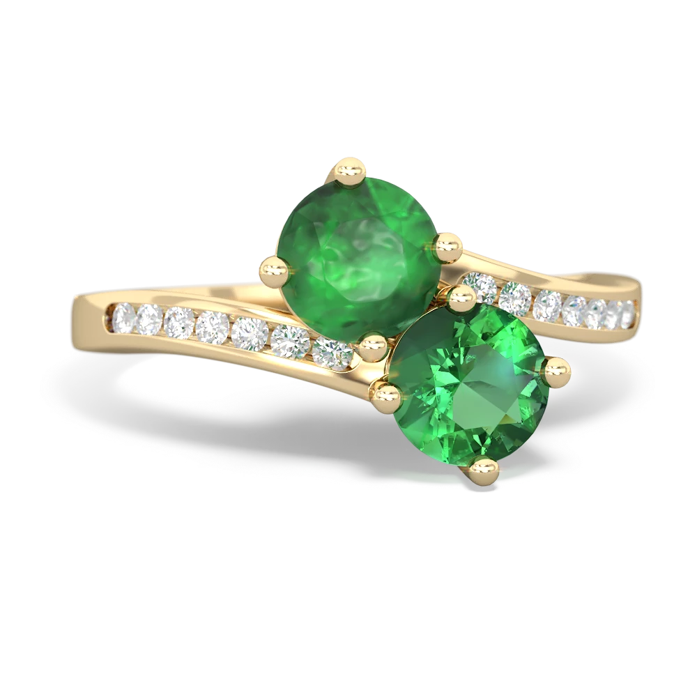 Emerald Channel Set Two Stone 14K Yellow Gold ring R5303