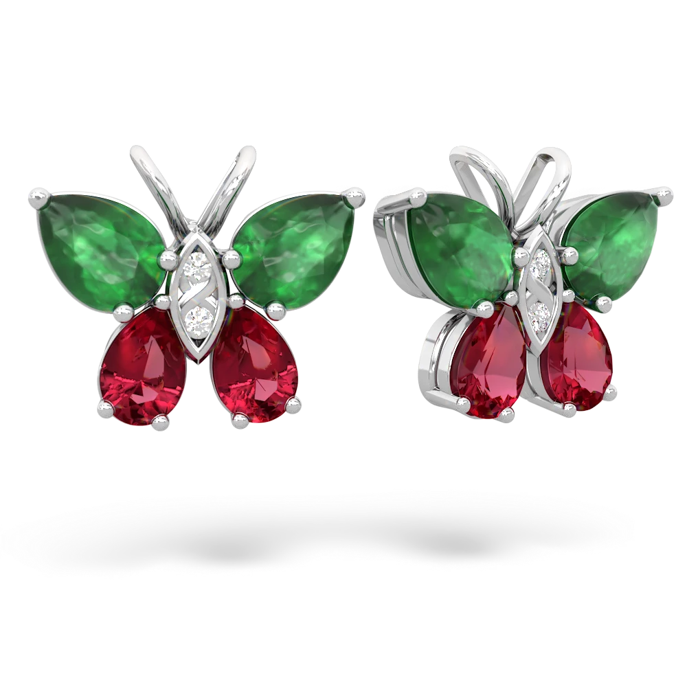 Emerald Butterfly 14K White Gold earrings E2215