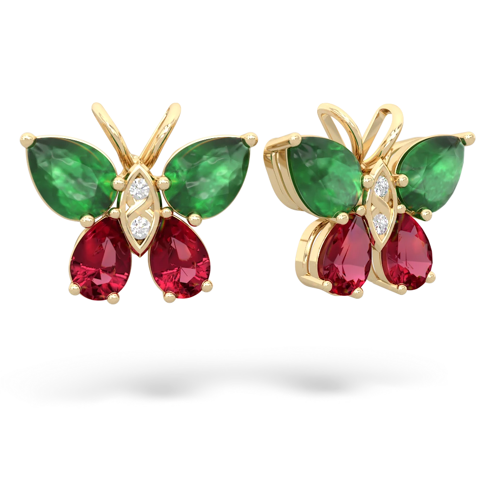 Emerald Butterfly 14K Yellow Gold earrings E2215