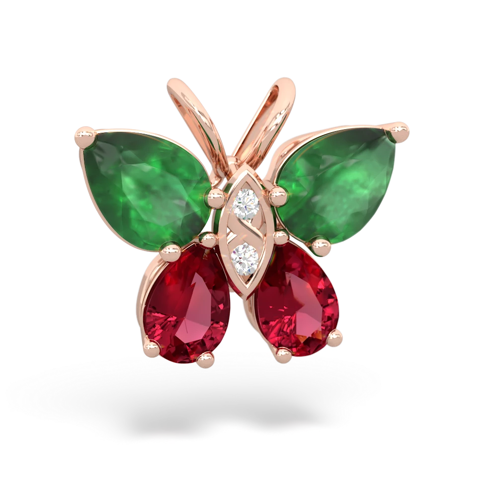 Emerald Butterfly 14K Rose Gold pendant P2215