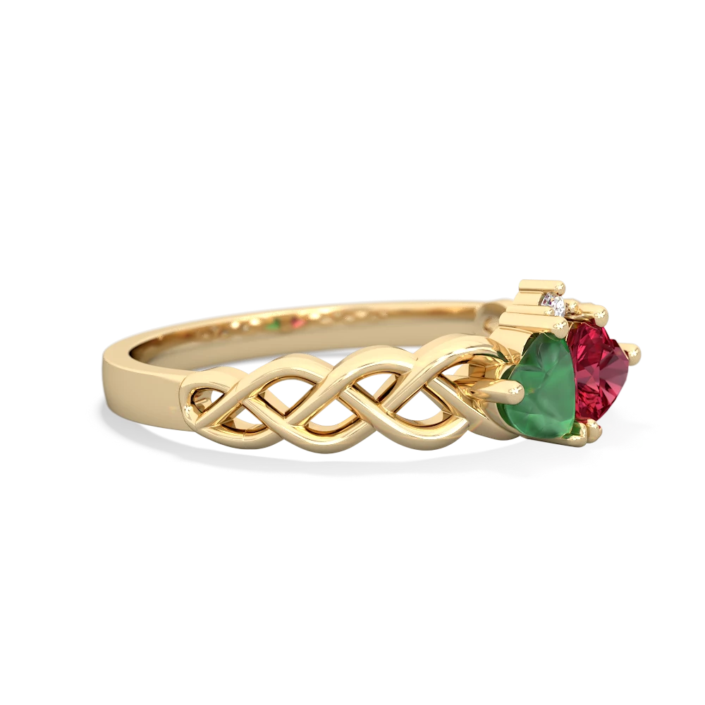 Emerald Heart To Heart Braid 14K Yellow Gold ring R5870