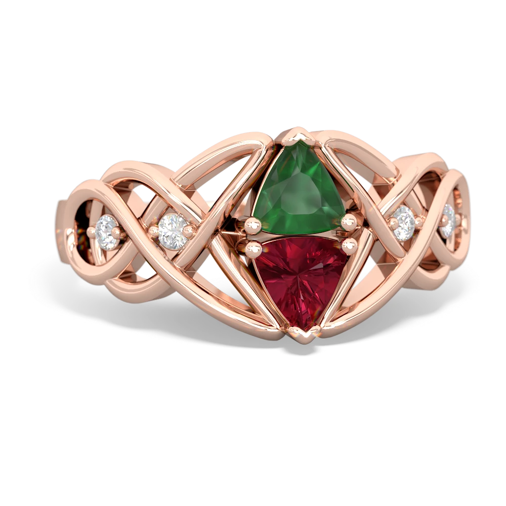 Emerald Keepsake Celtic Knot 14K Rose Gold ring R5300