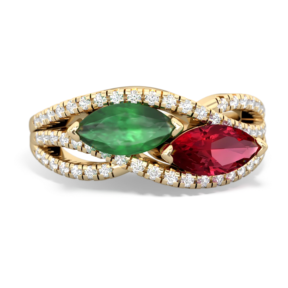 Emerald Diamond Rivers 14K Yellow Gold ring R3070